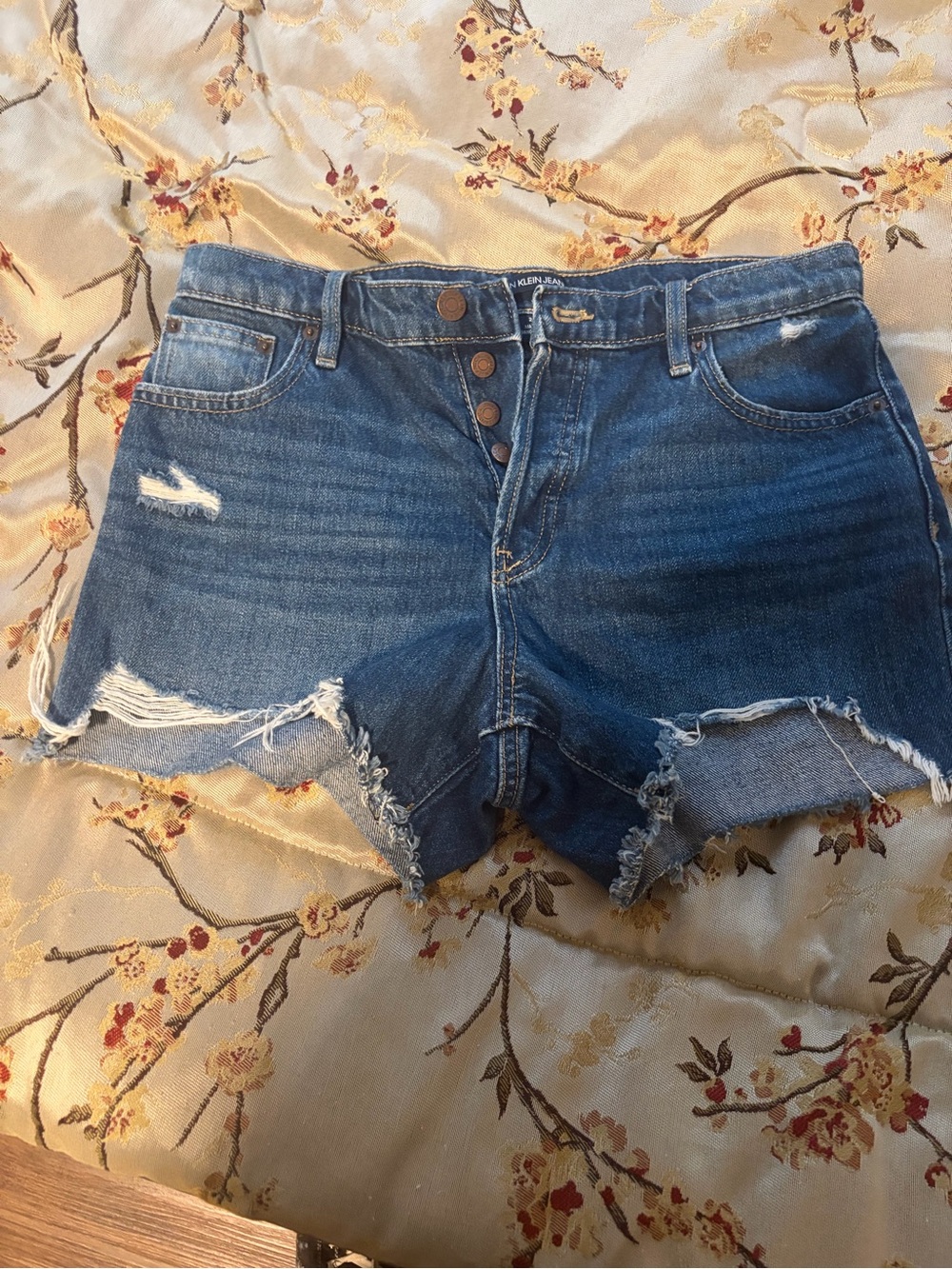 Calvin Klein Jeans Distressed Dark Blue Denim Shorts